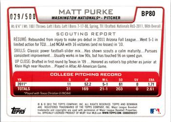 2012 Bowman - Prospects Blue #BP80 Matt Purke Back