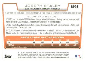 2012 Bowman - Prospects International #BP26 Joseph Staley Back