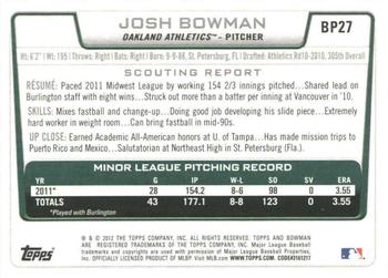 2012 Bowman - Prospects International #BP27 Josh Bowman Back