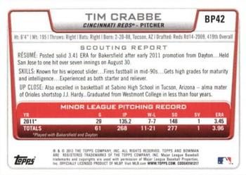 2012 Bowman - Prospects International #BP42 Tim Crabbe Back