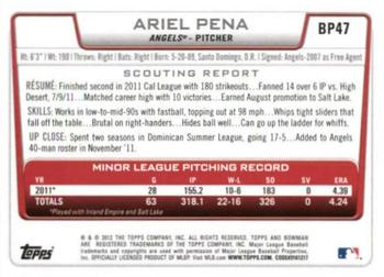 2012 Bowman - Prospects International #BP47 Ariel Pena Back