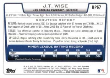 2012 Bowman - Prospects International #BP67 J.T. Wise Back