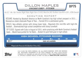 2012 Bowman - Prospects International #BP75 Dillon Maples Back