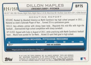 2012 Bowman - Prospects Orange #BP75 Dillon Maples Back