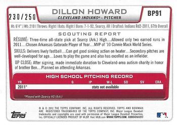 2012 Bowman - Prospects Orange #BP91 Dillon Howard Back