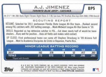 2012 Bowman - Prospects Purple #BP5 A.J. Jimenez Back