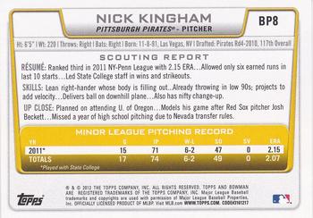 2012 Bowman - Prospects Purple #BP8 Nick Kingham Back