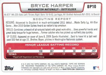 2012 Bowman - Prospects Purple #BP10 Bryce Harper Back