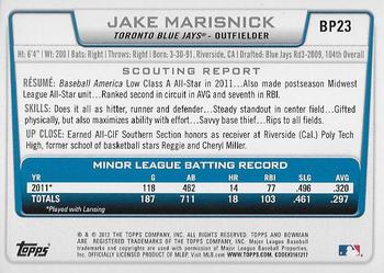 2012 Bowman - Prospects Purple #BP23 Jake Marisnick Back