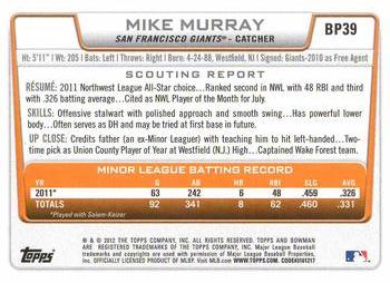 2012 Bowman - Prospects Purple #BP39 Mike Murray Back