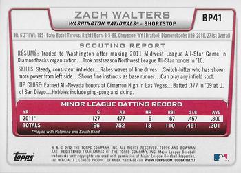 2012 Bowman - Prospects Purple #BP41 Zach Walters Back