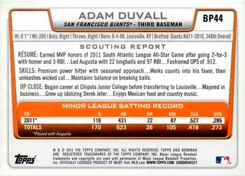 2012 Bowman - Prospects Purple #BP44 Adam Duvall Back