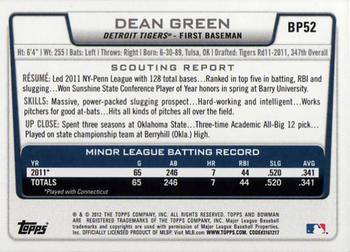 2012 Bowman - Prospects Purple #BP52 Dean Green Back