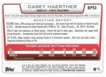 2012 Bowman - Prospects Purple #BP53 Casey Haerther Back