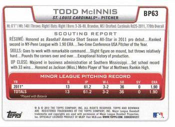 2012 Bowman - Prospects Purple #BP63 Todd McInnis Back