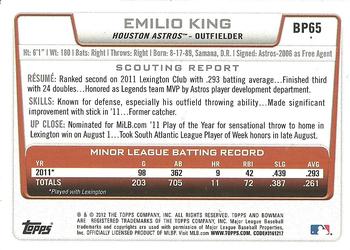 2012 Bowman - Prospects Purple #BP65 Emilio King Back