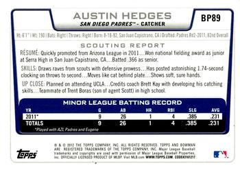 2012 Bowman - Prospects Purple #BP89 Austin Hedges Back