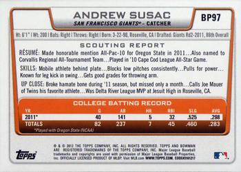 2012 Bowman - Prospects Purple #BP97 Andrew Susac Back
