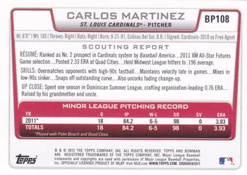 2012 Bowman - Prospects Purple #BP108 Carlos Martinez Back