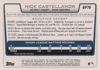 2012 Bowman - Prospects Purple #BP78 Nick Castellanos Back