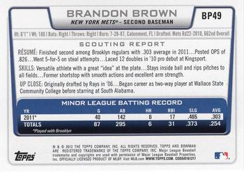 2012 Bowman - Prospects Silver Ice #BP49 Brandon Brown Back
