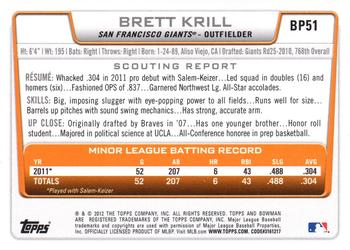 2012 Bowman - Prospects Silver Ice #BP51 Brett Krill Back