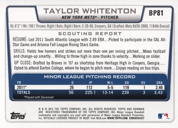 2012 Bowman - Prospects Silver Ice #BP81 Taylor Whitenton Back