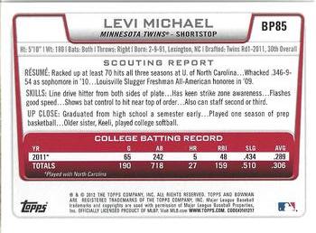 2012 Bowman - Prospects Silver Ice #BP85 Levi Michael Back