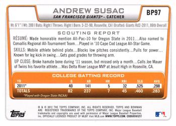 2012 Bowman - Prospects Silver Ice #BP97 Andrew Susac Back
