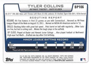 2012 Bowman - Prospects Silver Ice #BP106 Tyler Collins Back