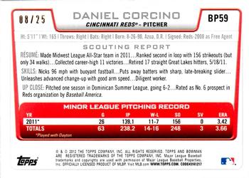 2012 Bowman - Prospects Silver Ice Red #BP59 Daniel Corcino Back