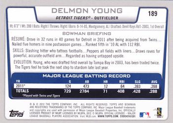 2012 Bowman - Silver Ice #189 Delmon Young Back