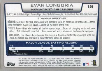 2012 Bowman - Silver Ice #149 Evan Longoria Back