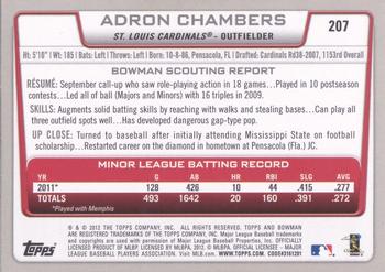 2012 Bowman - Silver Ice #207 Adron Chambers Back