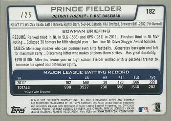2012 Bowman - Silver Ice Red #182 Prince Fielder Back