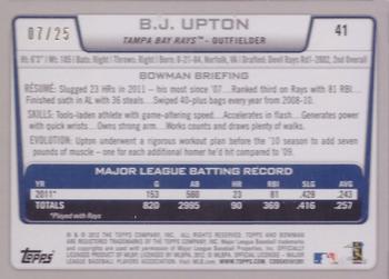 2012 Bowman - Silver Ice Red #41 B.J. Upton Back