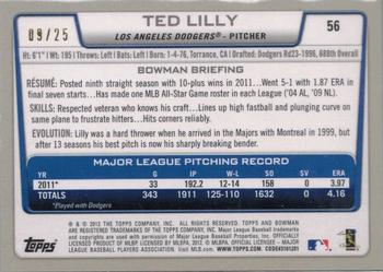 2012 Bowman - Silver Ice Red #56 Ted Lilly Back
