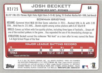 2012 Bowman - Silver Ice Red #64 Josh Beckett Back