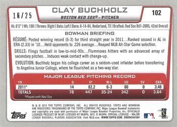 2012 Bowman - Silver Ice Red #102 Clay Buchholz Back