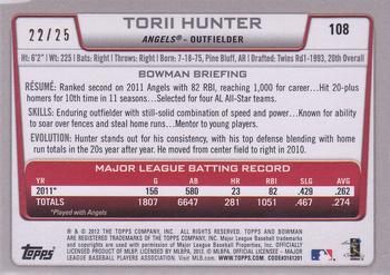 2012 Bowman - Silver Ice Red #108 Torii Hunter Back