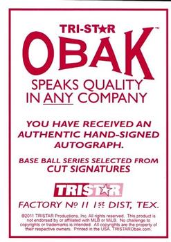 2011 TriStar Obak - Cut Signatures Bronze #NNO Harmon Killebrew Back