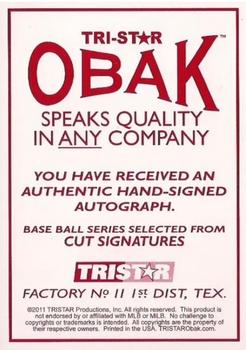 2011 TriStar Obak - Cut Signatures Green #NNO Bobby Doerr Back