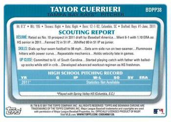 2011 Bowman Draft Picks & Prospects - Chrome Prospects Gold Canary Diamond #BDPP38 Taylor Guerrieri Back