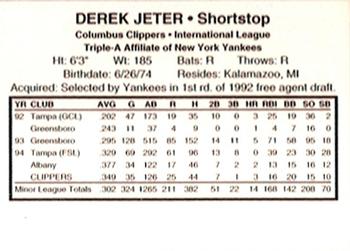1995 Columbus Clippers #NNO Derek Jeter Back