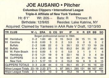 1995 Columbus Clippers #NNO Joe Ausanio Back