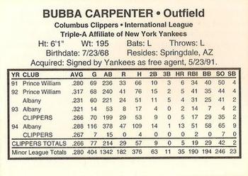 1995 Columbus Clippers #NNO Bubba Carpenter Back