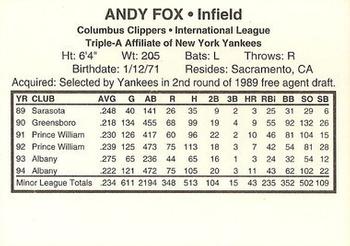 1995 Columbus Clippers #NNO Andy Fox Back