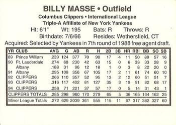 1995 Columbus Clippers #NNO Billy Masse Back