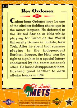 1995 Upper Deck Minor League #110 Rey Ordonez Back