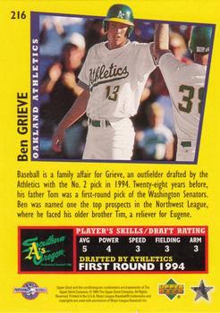 1995 Upper Deck Minor League #216 Ben Grieve Back